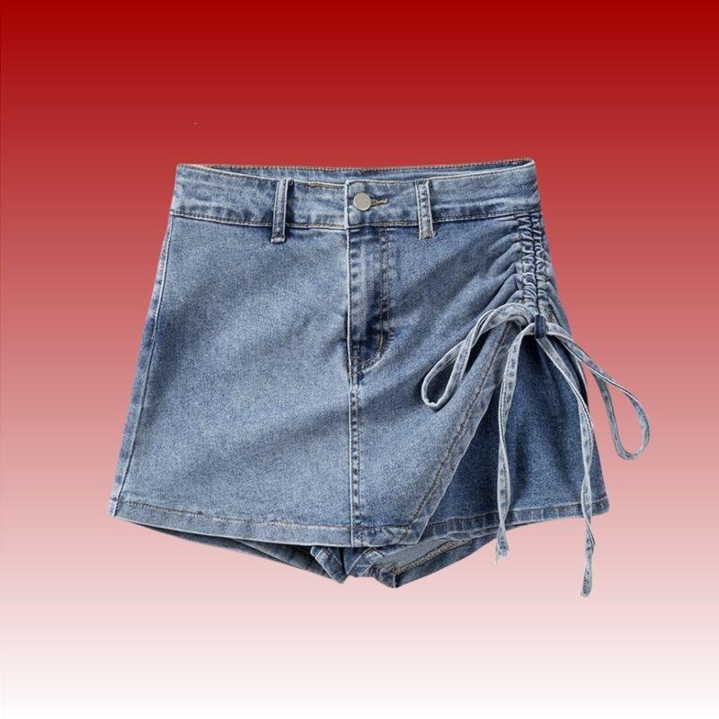 Khaki Skirt Children 2026 Spring and Summer Elastic Design Short Skirt Irregular Drawstring Jeans Skirt Fashion Feminine-inspired Casual Skort