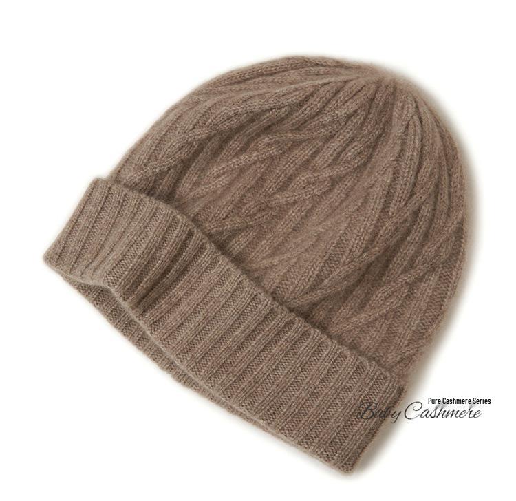 Women's Pure Cashmere Cable Knit Beanie - Warm, Windproof with Ear Protection for Autumn/Winter