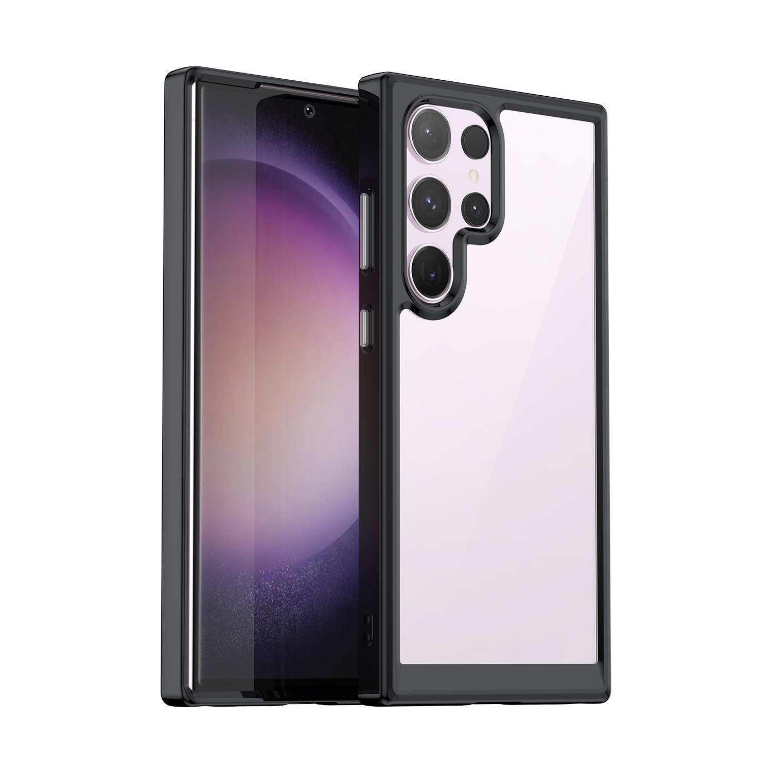 

For Samsung Galaxy S24 Ultra Phone Case WANLONFENG XC Series TPU Acrylic Cover with Tempered Glass (Big Lens Hole) Black