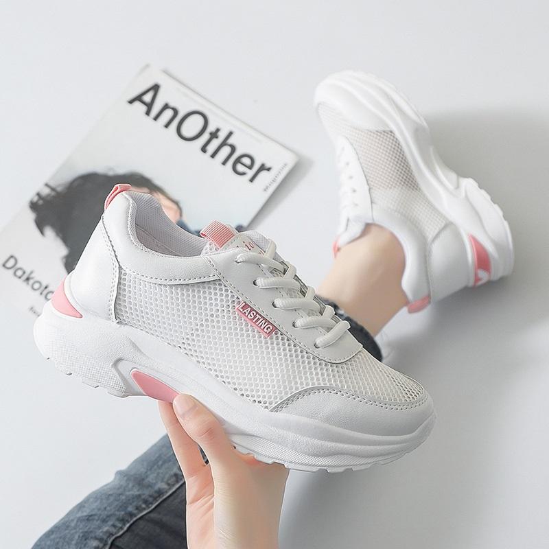 

Women Low Top Breathable Mesh Sneakers Hollow Single Mesh Solid Color Shock Absorption Casual Dad Running Shoes 41