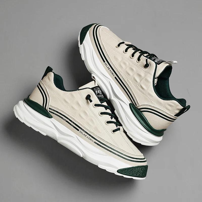 Leder Mode Herren Freizeitschuhe Strapazierfähige Herren Walking Sneakers Atmungsaktive Herren Lauf-Sportschuhe Plateau Studentenschuhe