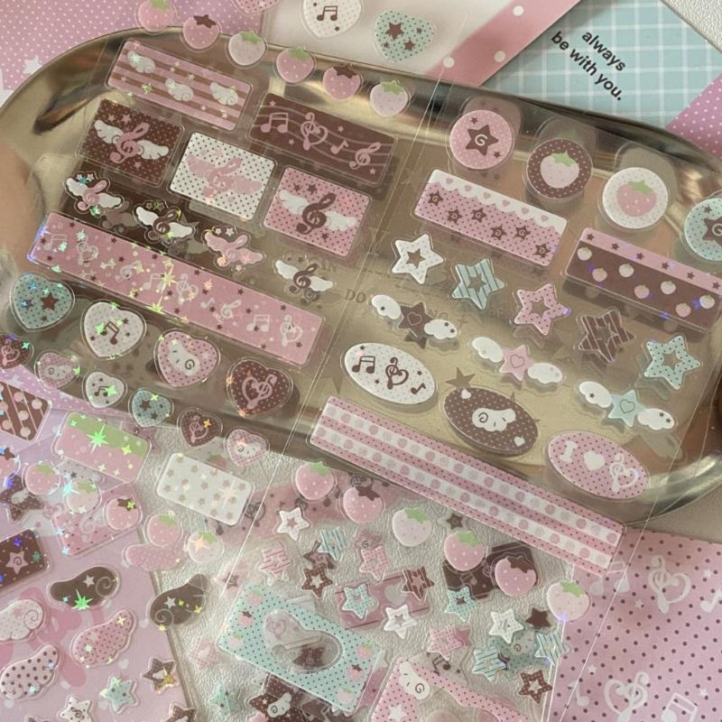 Glitzernder Deko-Sticker Cartoon Erdbeere Musiknote Themensticker für Handyhülle Journal Laptop Scrapbooking