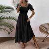 Women S Square Neck Puff Sleeve Maxi Dress Smocked Bodice Tiered Skirt with Pockets for Casual Wear