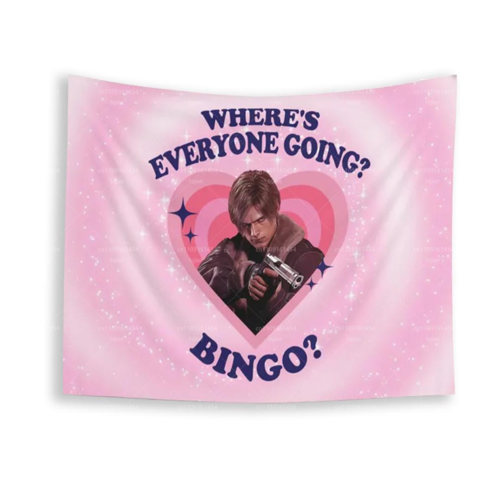 

LLeon KKennedy Куда Все Идут Бинго Флаг LLeon S Kennedy Настенные Гобелены для Помещений Leon Kennedy Флаг RE9 74x94cm(29x37in)