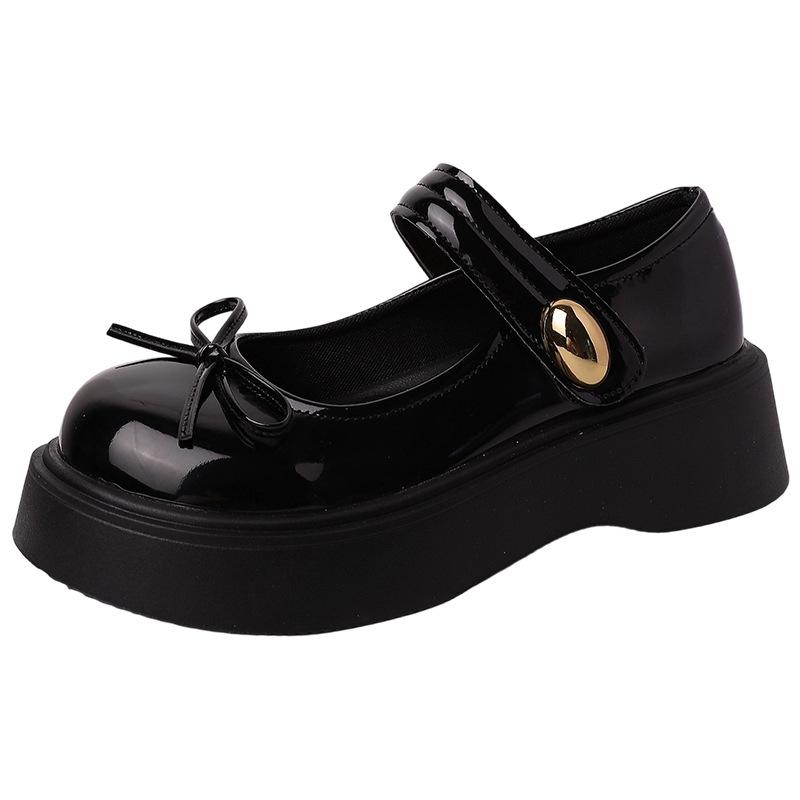 Fashion versatile platform British style small leather shoes women's 2025 new summer bow with skirt round head single shoes