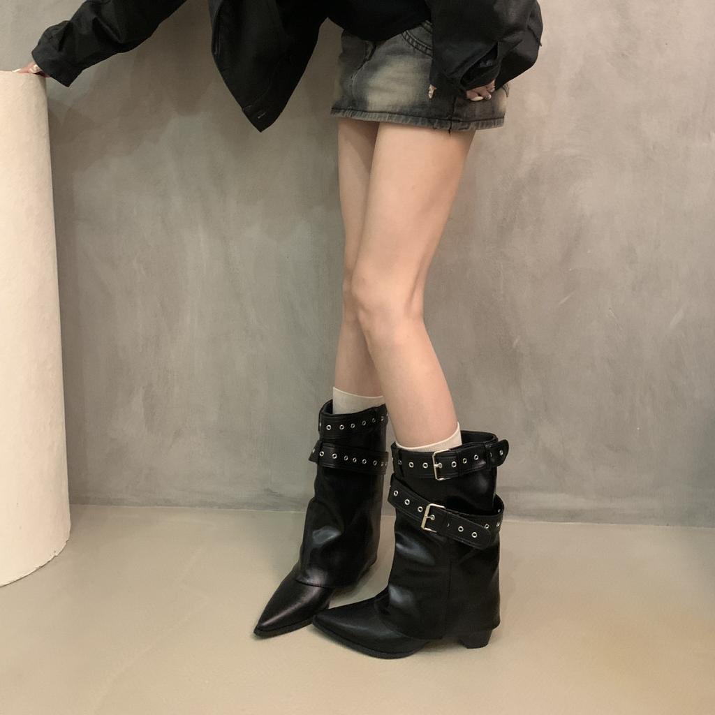 Style Spicy Girl Belt Buckle Pants Leg Boots Short Boots Women'S Boots Autumn New Item Niche Design Short Boots Western Boots