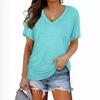 Women's New Solid Color Batwing Sleeve Side Pleated V-neck Short-sleeved T-shirt