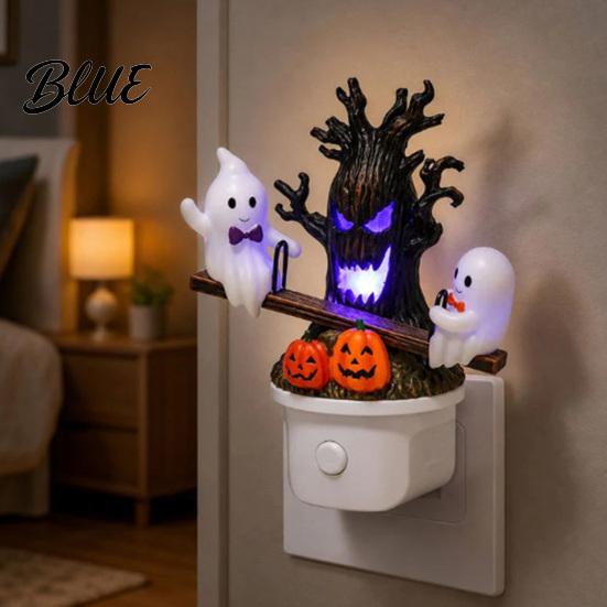Halloween Seesaw Motion Decor Animated Ghosts Night Light Plug-in Lamp with Kids Bedroom Light Moving Figurines Spooky Glowing for Room Party