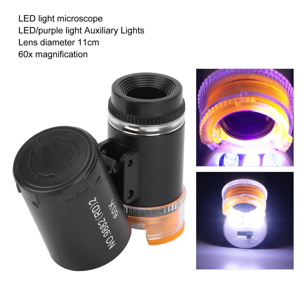 60X   Vergrößerung Lupe Tragbar Schmuck Kassen Lupe Detektor LED Licht   Mikroskop