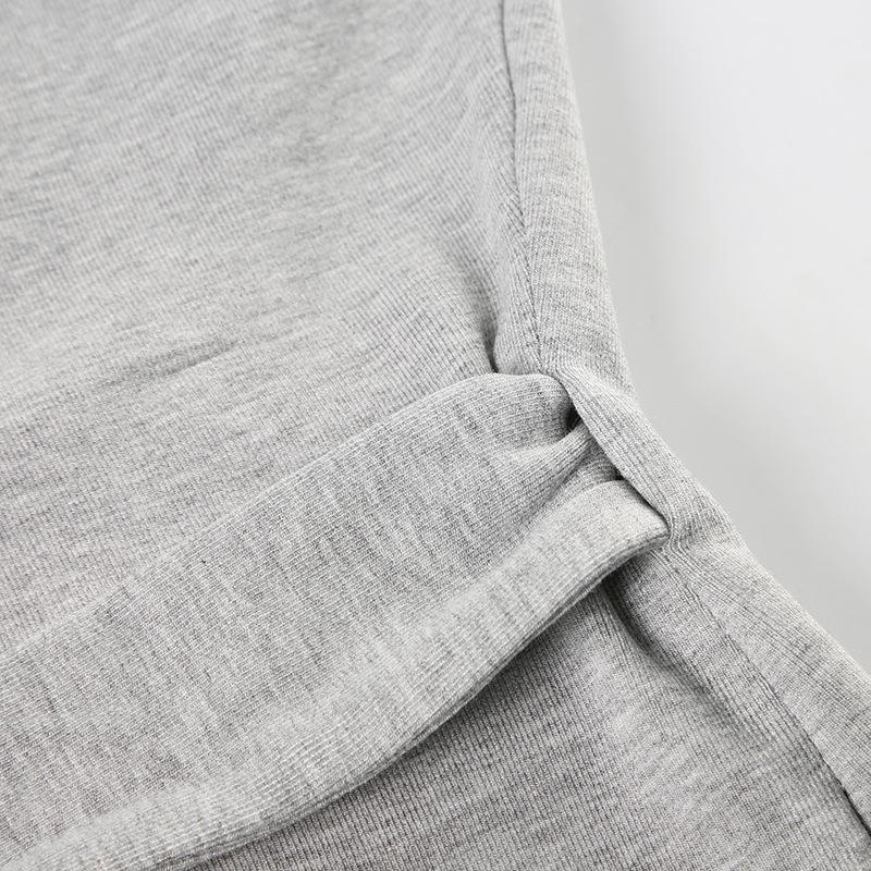 Stil Casual de Toamnă Velvet Subțire Sexy Decolteu în V cu Șnur Tricou Pantaloni Largi cu Talie Elastică Set Tricotat din Două Piese