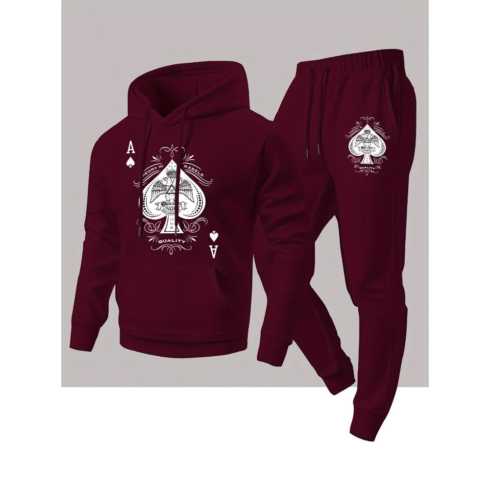 Fashionable Spade Print Hooded Sweatshirt Sports Pants Set Sports and Leisure Set Multifunctional Street Style Two Piece Set