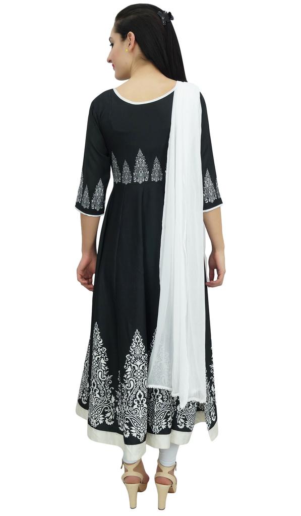 Atasi Digital Printed Black Moss Georgette Long Anarkali Suit Womens Clothing -
