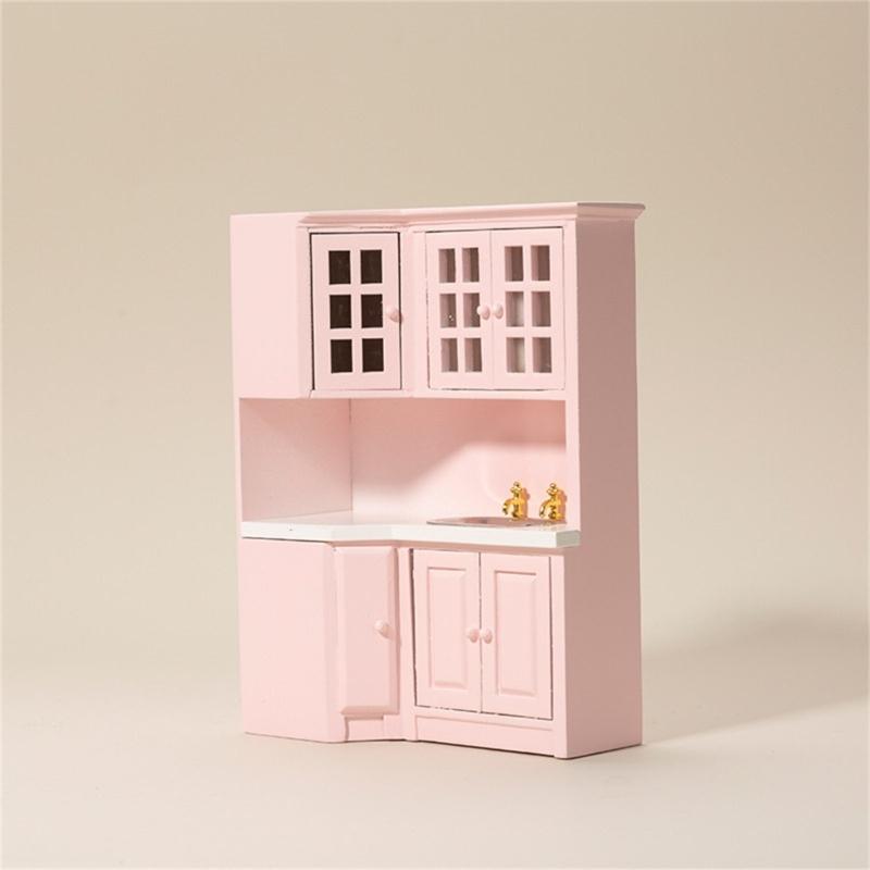 1/12 Dollhouses Kitchen Cabinet Miniature Furniture with Sink Craft Project Model Kitchen Room Scene Decorative Accessory