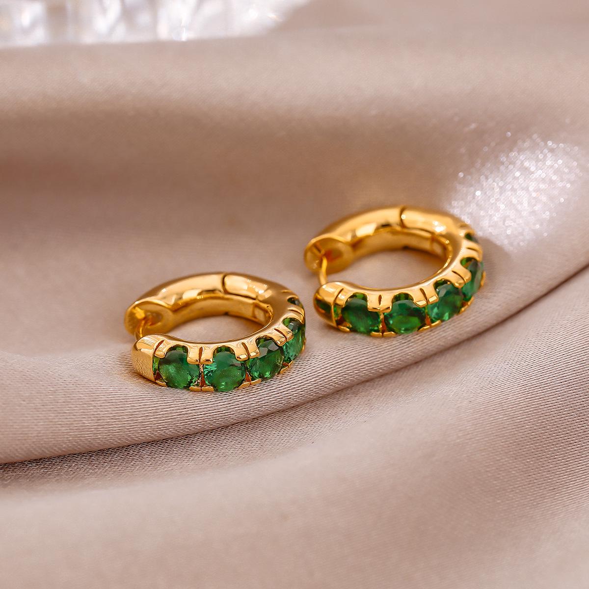 Изумрудно-зеленые винтажные серьги-кольца и серьги-гвоздики - Роскошная ниша 18K Gold
