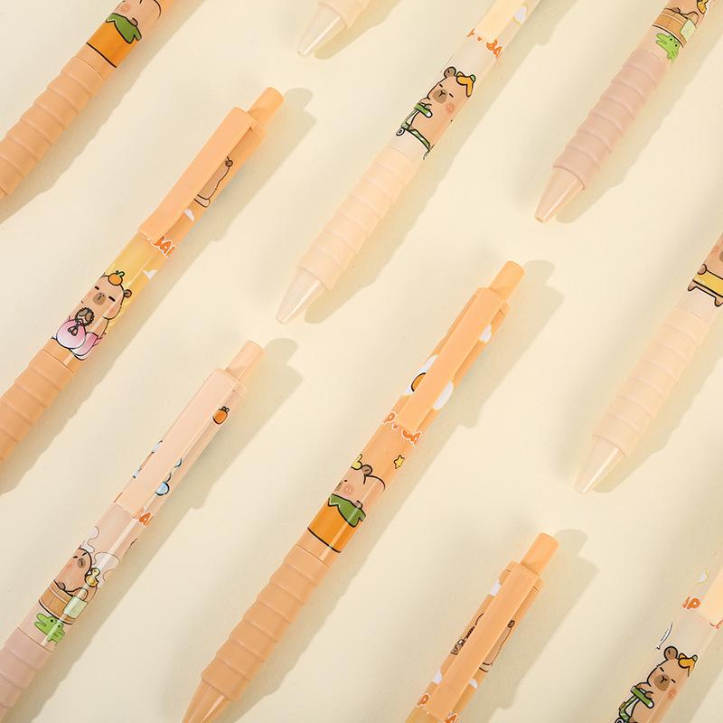 6Pcs Cartoon Cute Capybara Gel Pens Kawaii Black Ink Smooth Writing Quick-Drying Neutral Pens School Supplies Student Stationery