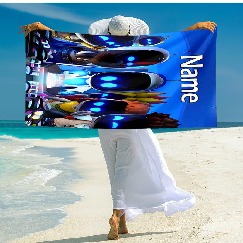 Personalized customized proof beach towel with Astro Bot  pattern - soft, absorbent, quick-drying, perfect swimming, camping&bathing