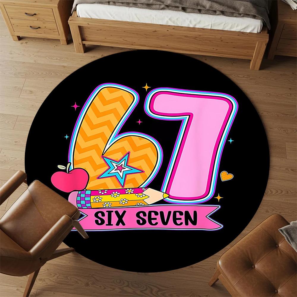 1pc Six Seven Round Chair mat office Area Rug - Non-Slip, Floor Mat for Office, Bedroom, and Indoor Decor p127170