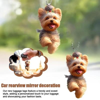 Auto Yorkshire Terrier Dog Acrylic Pendant Versatile Charm Cute Puppy Keychain Car Mirrors Backpacks Home, Festive Party Decor