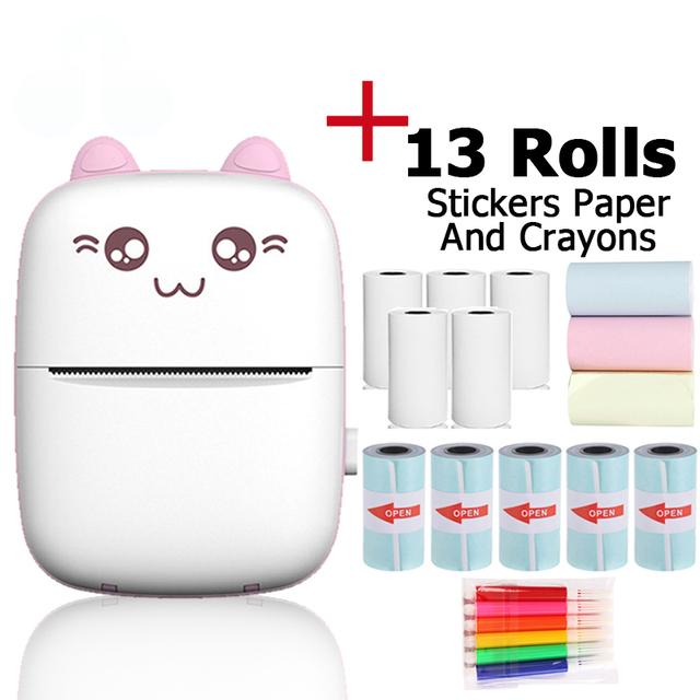 

Портативный термопринтер в форме кота, карманный термопринтер для фотографий, принтер для этикеток, 58 мм, беспроводные принтеры с Bluetooth, Android, IOS