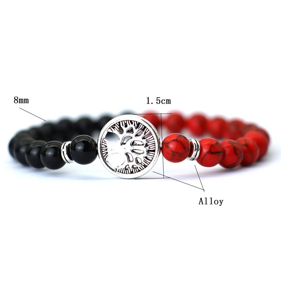 Neues Mode-Lebensbaum-Armband für Herren Zweifarbig Natürliche Tigeraugen Obsidianstein Armband Glücksbringer Roter Howlith Charm Armband Pulsera