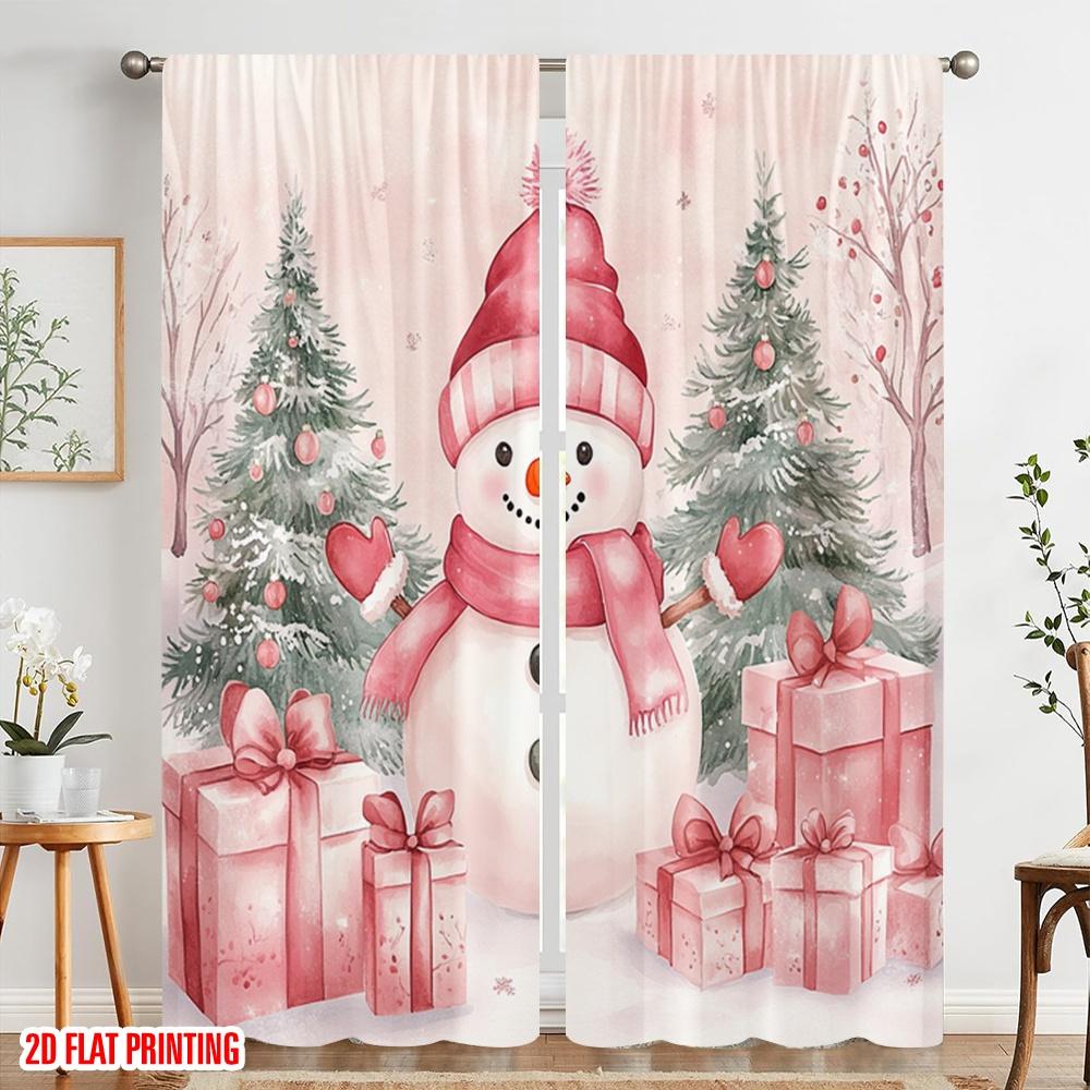 2pcs,2D Plane Printing Curtains Digital Printed Cute Snowman Christmas Gifts_g Versatile 100% Polyester (without Rod)