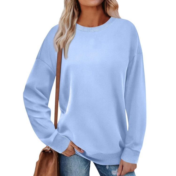 Loose Long Sleeve Pullover Sweatshirt Women Solid Color Round Neck Top Fashion