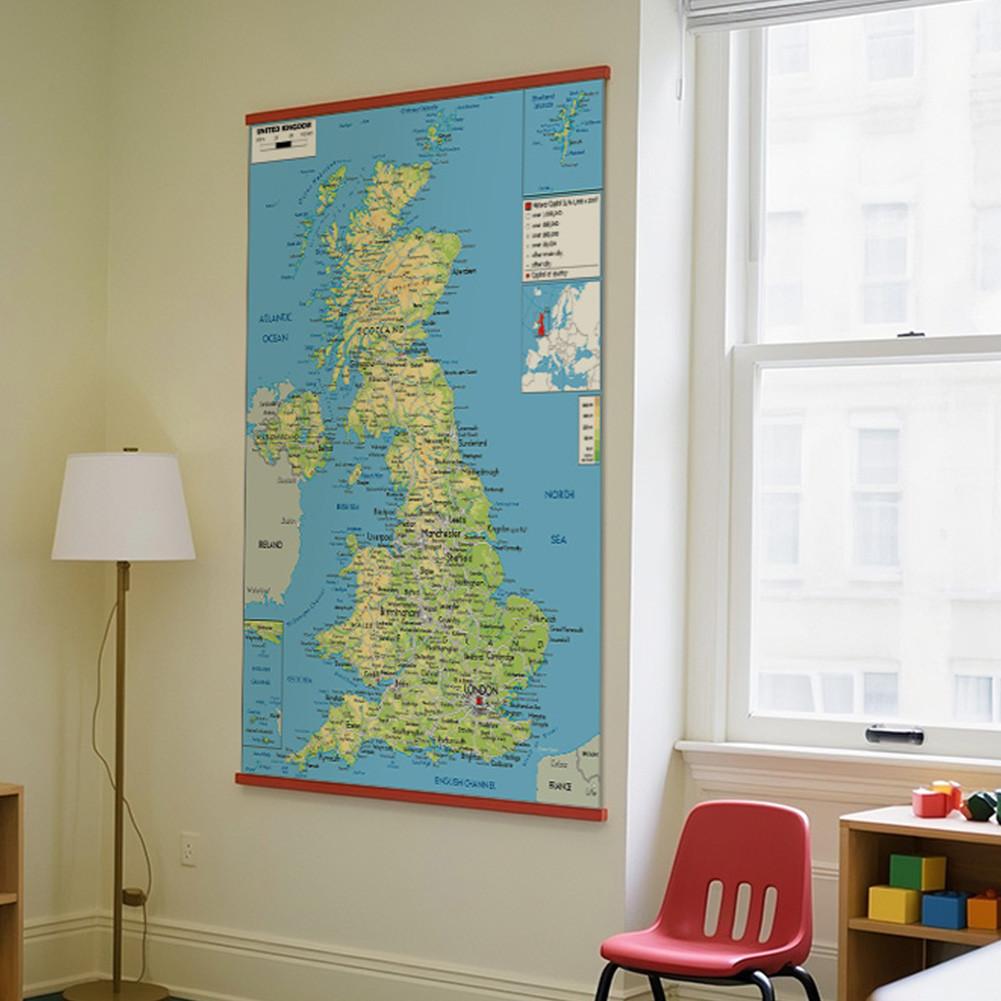 A0-84.1*118.9cm Dekorativní závěsný obraz Mapa Spojeného království Nástěnné umění Plakát Malba Bez rámu Dárek Cestovní nástroje