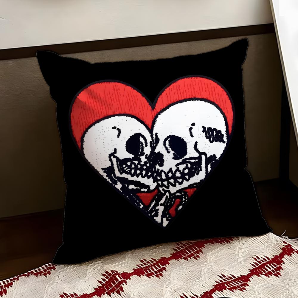 

Cool SSkull Heart Cushion Cover Reversible Soft Durable Pillow Cover Home Car MultiScene Use for Daily Comfort 30X30cm