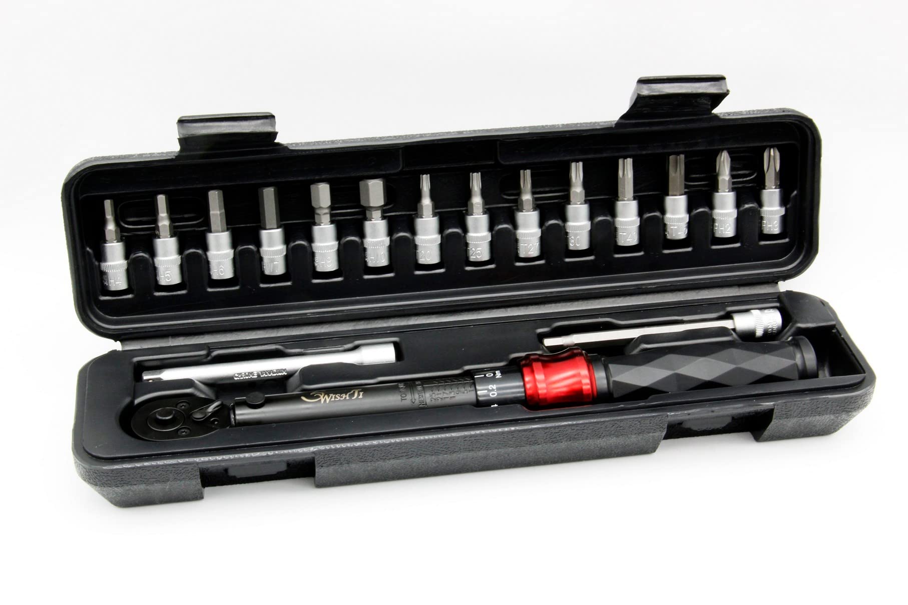 

SwishTi Preset Torque Wrench Bicycle Motorcycle Sockets with Torx Bits 1-25NM Set, 6.35mm (1/4 ) Drive, & [Used]