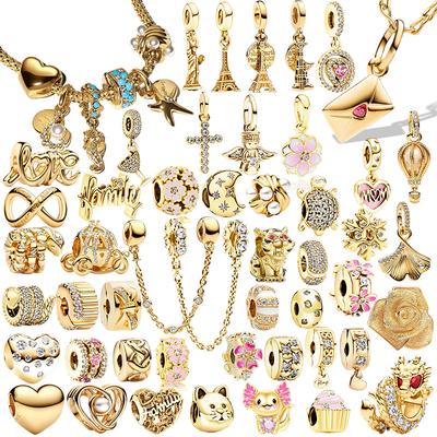 2026 New Sparkling Gold Charm Beads Pendant For Snake Silver Bracelet Necklace DIY Jewelry Women Gift