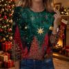 Women's Christmas Print Neck Long Sleeve Pullover Top for Holiday
