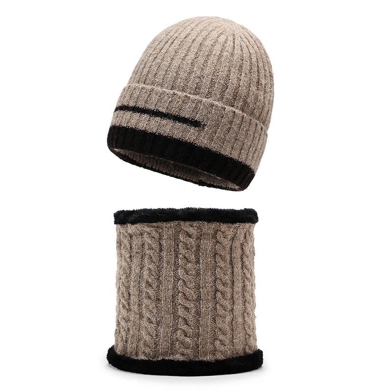 Winter Warm Wool Hat Neck Protection Two-Piece Set Men's Outdoor Sports Windproof Plush Hat Thick Woven Hat
