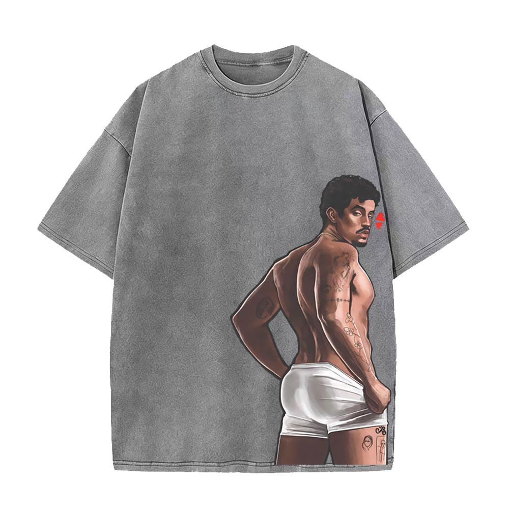 Washed Vintage Rapper Bad Bunny Tshirt Nadie Sabe Lo Que Va A Pasar Manana Skeleton Graphic T Shirts Men Fashion Hip Hop Tshirt