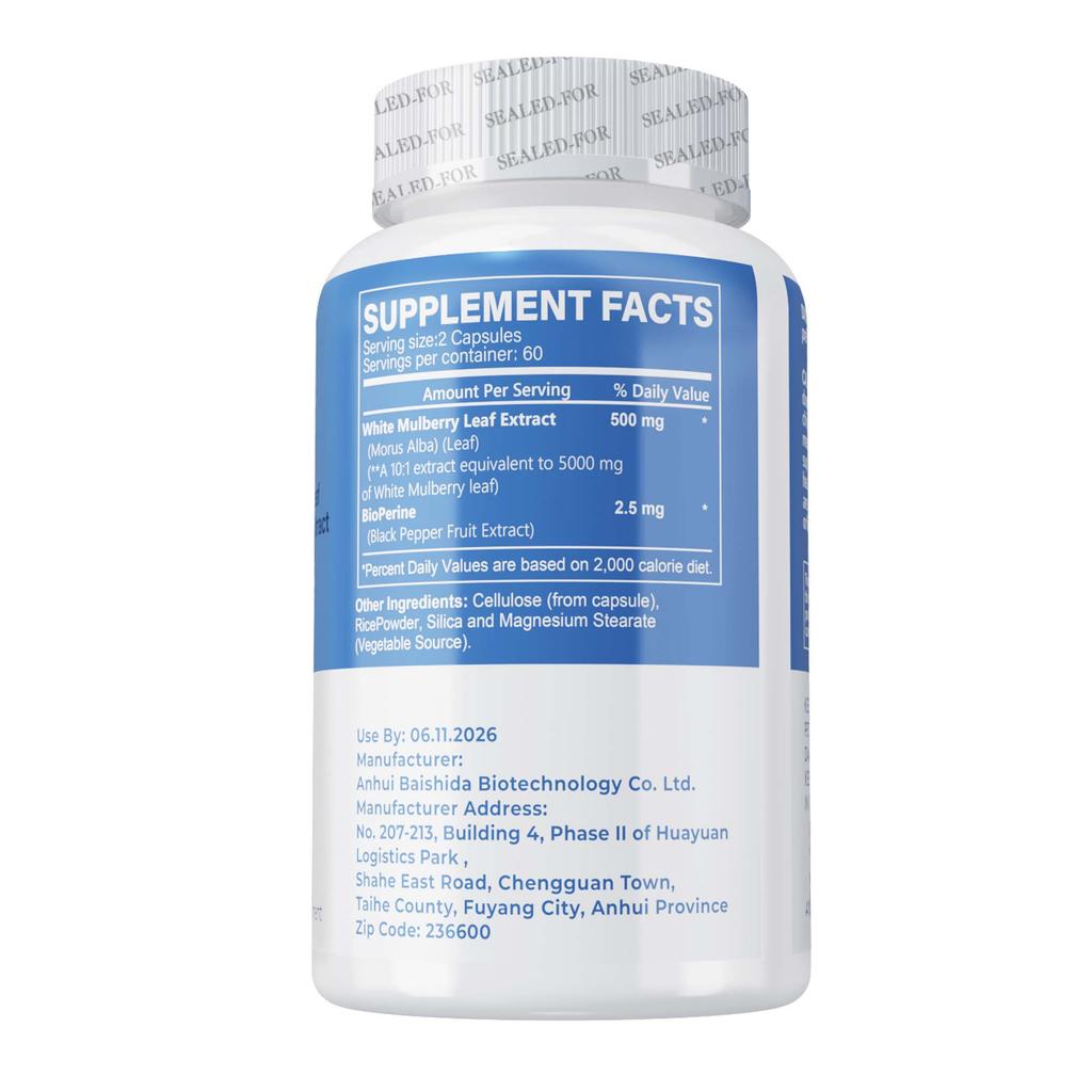 Pslalae White Mulberry Leaf Extract Capsules, 10:1 Extract, 5000 mg White Mulberry Leaf, Overall Health, Suitable for Adults