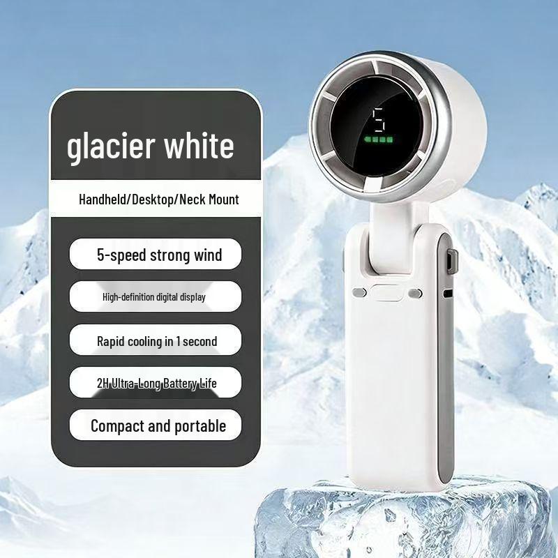 Portable Handheld Turbo Fan N607 with Digital Display, USB Charging, Foldable Neck, and 5 Silent High-Speed Settings. Standard белый