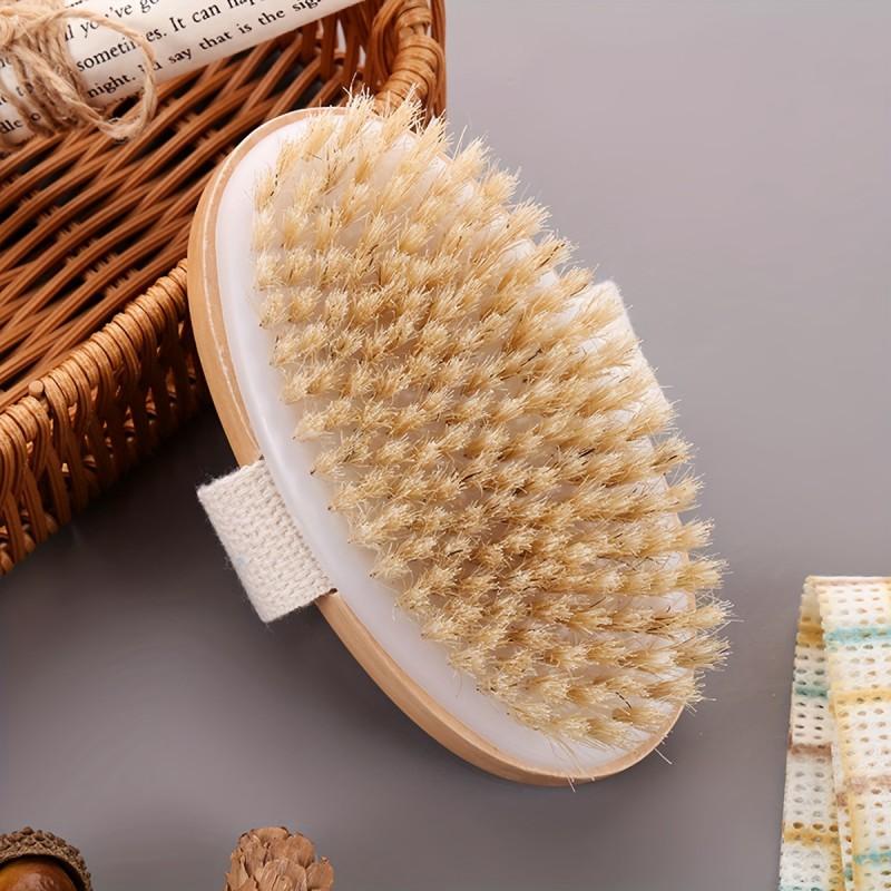 Natural Bristle Body Brush Exfoliation Massage - Palm-Sized Handheld Shower Scrubber Dry Brushing Bath Use