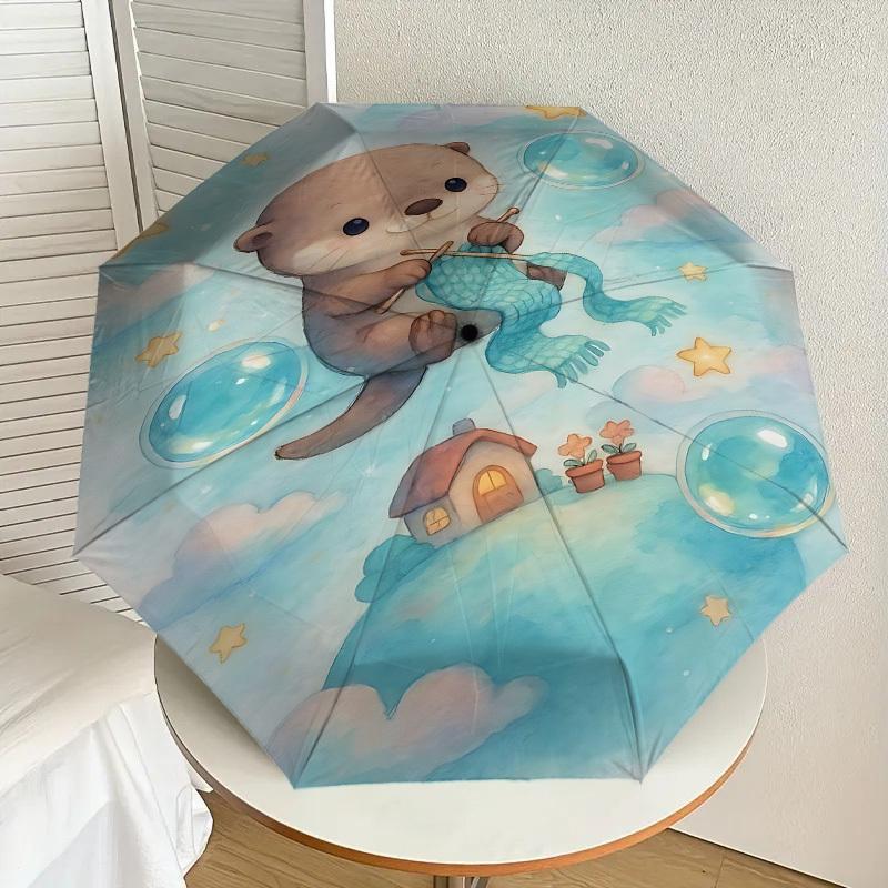 Adorable Otter Knitting Mermaid Tail Umbrella: Perfect for Outdoor Adventures, Auto-Opening & Closing, Lightweight and Durable, Ideal as a Gift 066