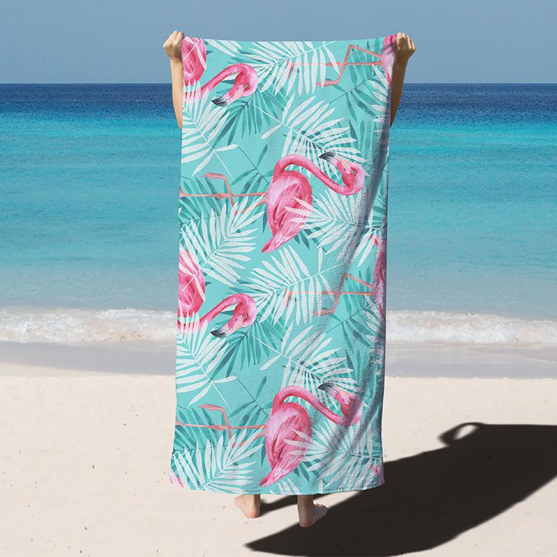 Pink Flamingo Palm Striped Beach Towel Lightweight Microfiber Large Travel Swimming Towel