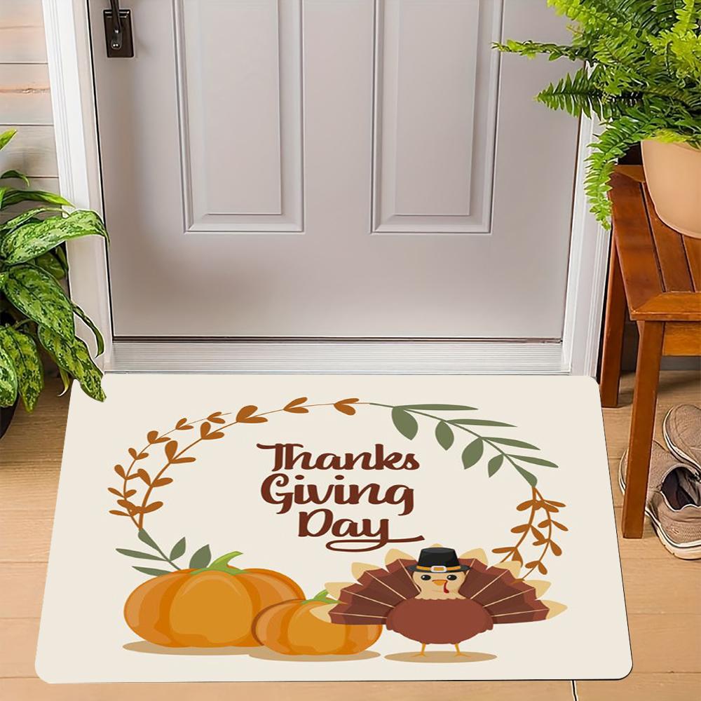 Thanksgiving Pumpkin Peace Sign Carpet Turkey Design Mat Autumn Leaves Home Decoration Greeting Door Rug Non-Slip Floor Mat