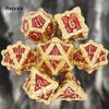 Metal Dice Perfect for Tabletop Rpgs and Card Games 7 Pcs Golden Red Skull Dice Solid Metal Polyhedral Dice Role-Playing RPG