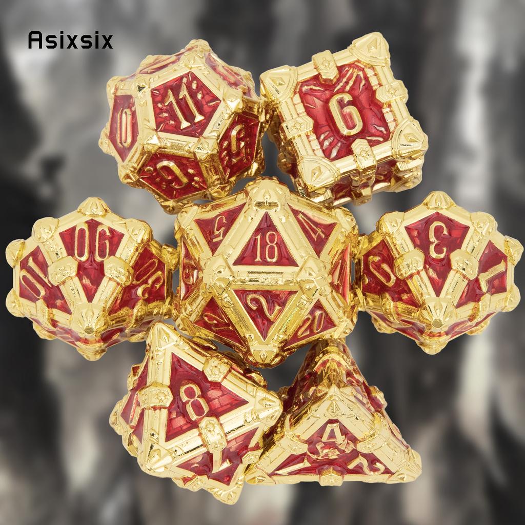 Metal Dice Perfect for Tabletop Rpgs and Card Games 7 Pcs Golden Red Skull Dice Solid Metal Polyhedral Dice Role-Playing RPG