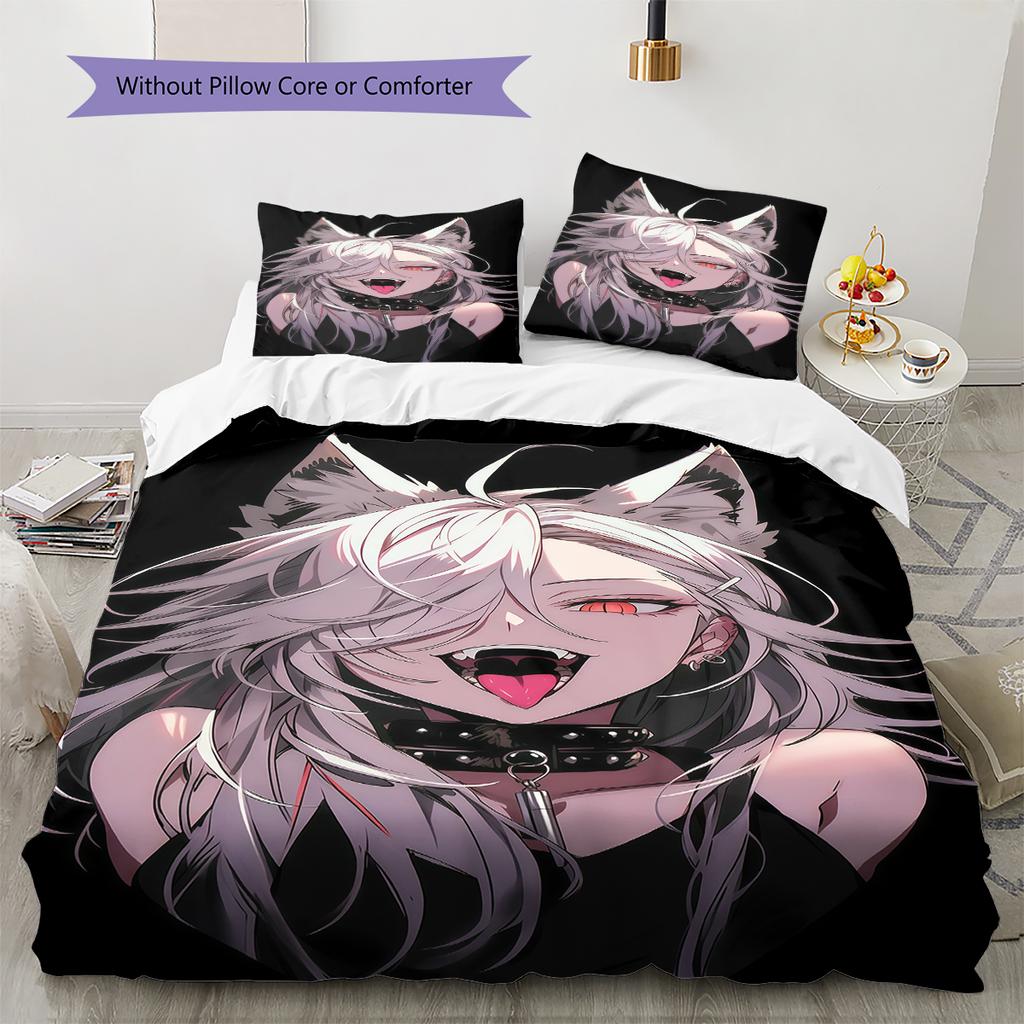 Anime-mönstrat sängkläder täcke set påslakan örngott Heminredning Födelsedagspresent (1 * påslakan + 2 * örngott, utan kärna)