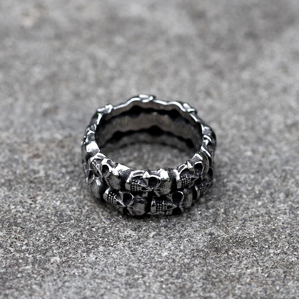 NOUVEAU Bague Crâne en Acier Inoxydable 316L pour Homme Vintage Aegishjalmur PUNK Bijoux Cadeau Unique pour Lui
