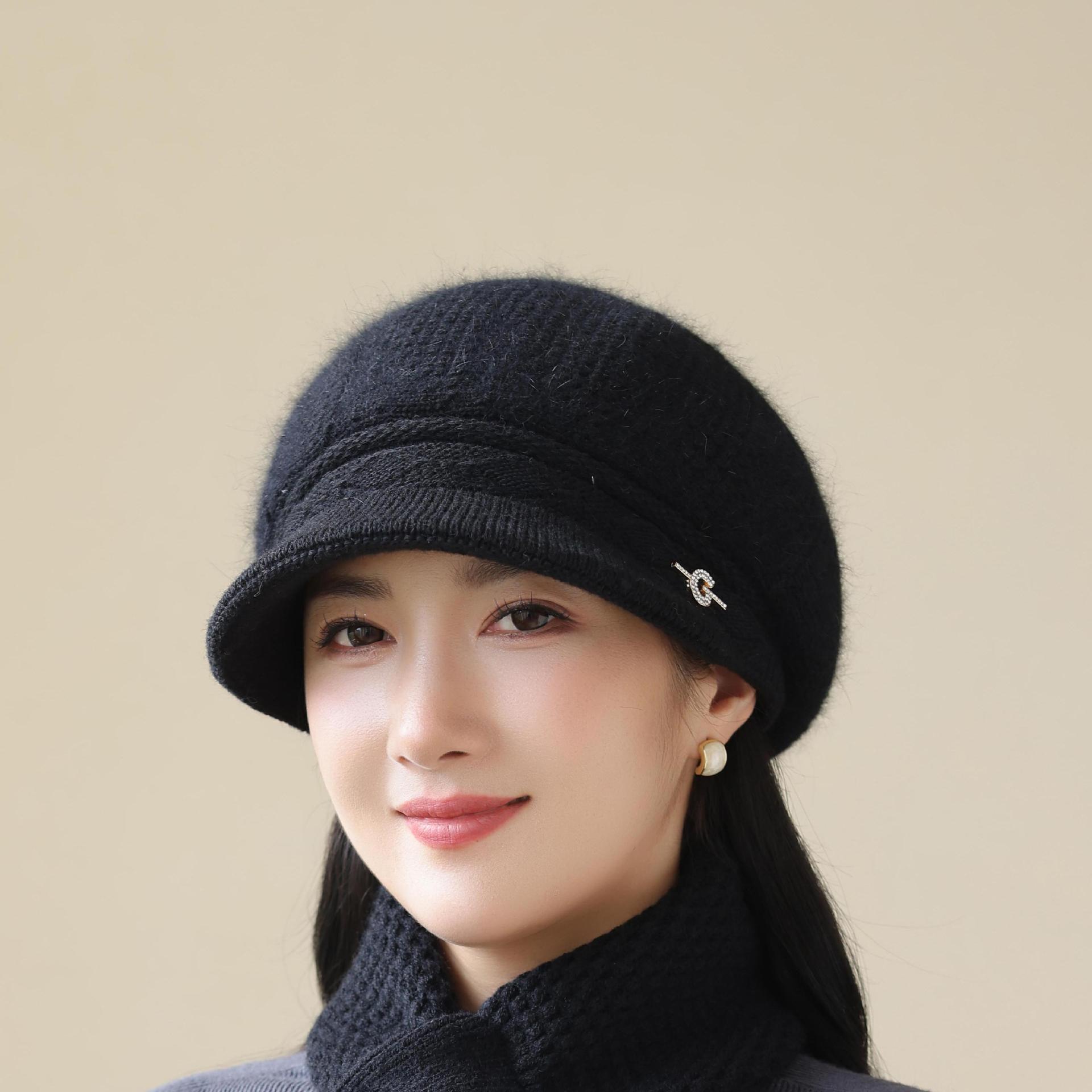 

Fashionable Fur Ball Hat Windproof Duck Tongue Wool Hat for Middle aged and Elderly Women Winter Outdoor Warm Knitted Hat Fashionable one size