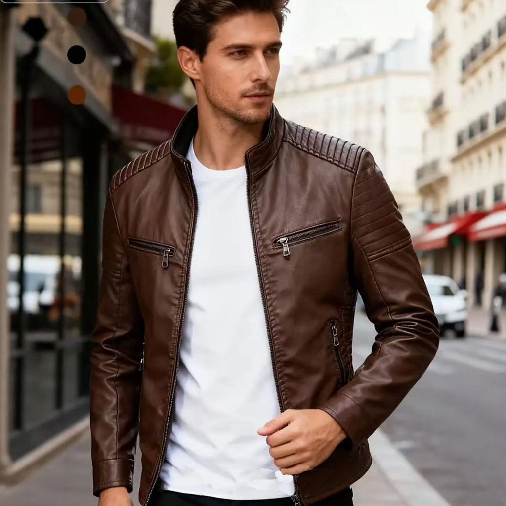 New men's PU leather jacket stand-up collar locomotive jacket casual jacket spring and autumn slim leather jacket