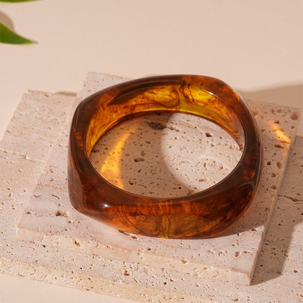 Geometric Resin Bangles Irregular Retro Hand Ring Exaggerated Chunky Bracelets Women