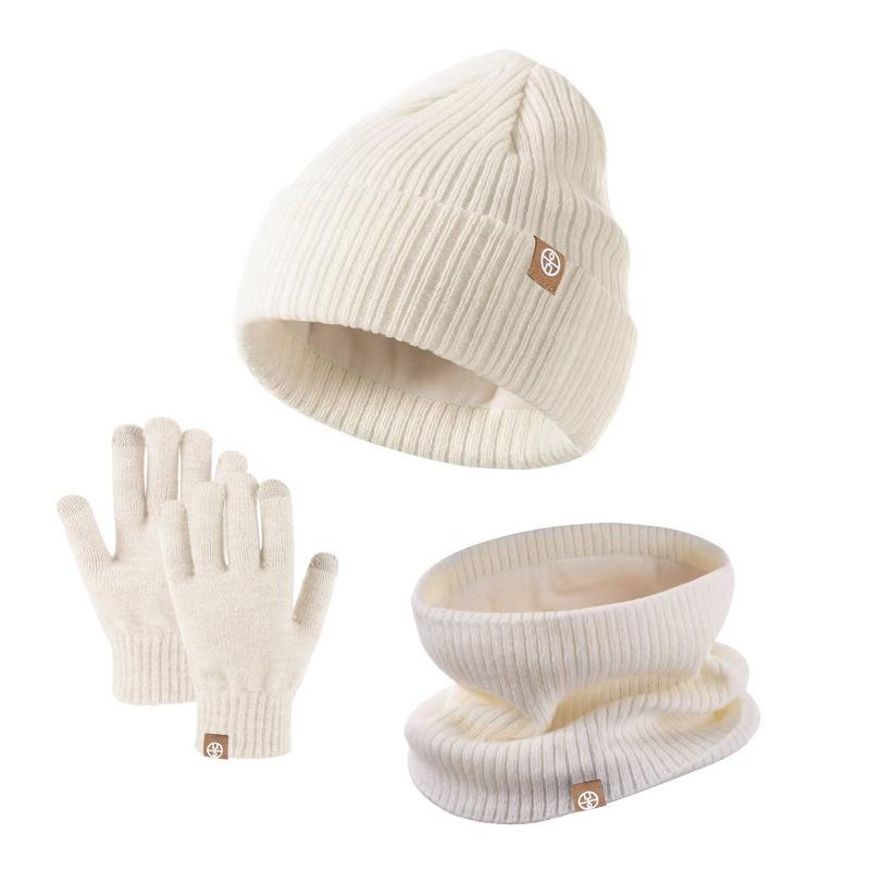 Winter Strick Woll Bommelmütze, Schal, Handschuhe, 3-teiliges Set, Kinder Samt Warme Mütze
