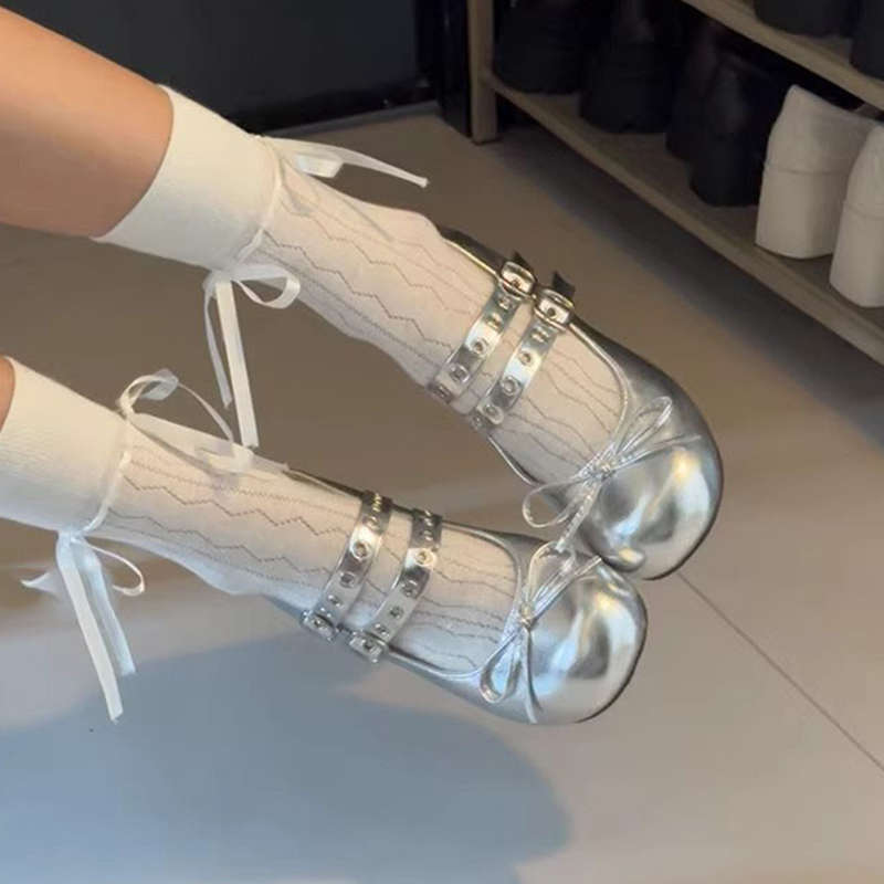 Silver thick heel platform Mary Jane shoes summer new round head versatile cold feeling single shoes