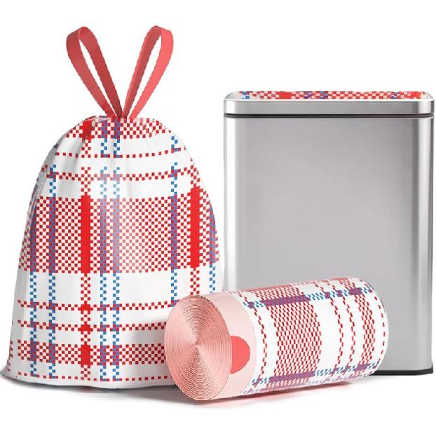 4 Gallon Trash Bags, Small Garbage Bags with Drawstring and Printed Lily Design, Tear-Free, Leakproof & Durable Small Trash Bags for Bathroom,