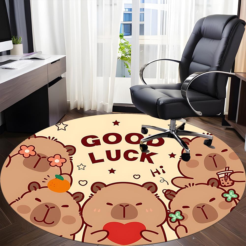 1PC Bear Luck Office Round Area Rug, Mat Suitable ForOffice, Under Office Chairs Bedroom Living Room Home Decor, Room Deco
